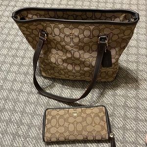 Authentic Coach tote with matching wallet.